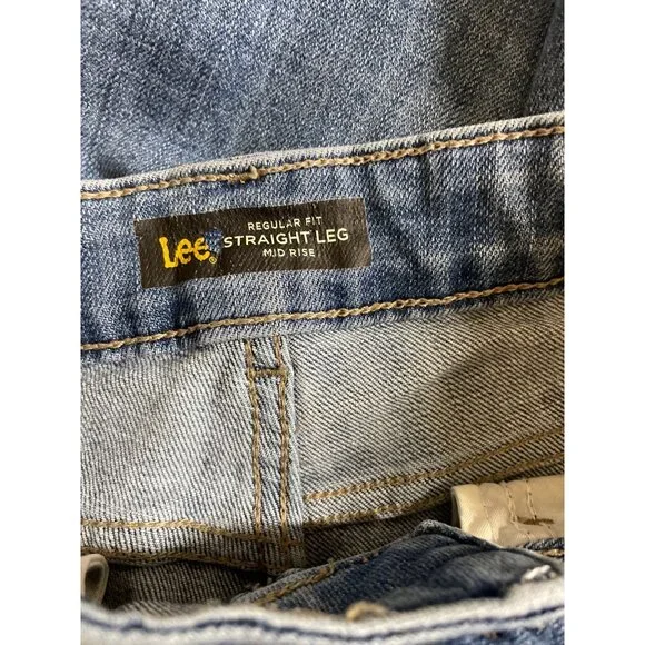 Lee Regular Fit Straight Leg Mid Rise Women's Size 6 Dark Blue Denim Jeans - Picture 7 of 9